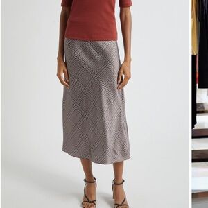 Vince Brown, Black and Tan Plaid Maxi satin Skirt